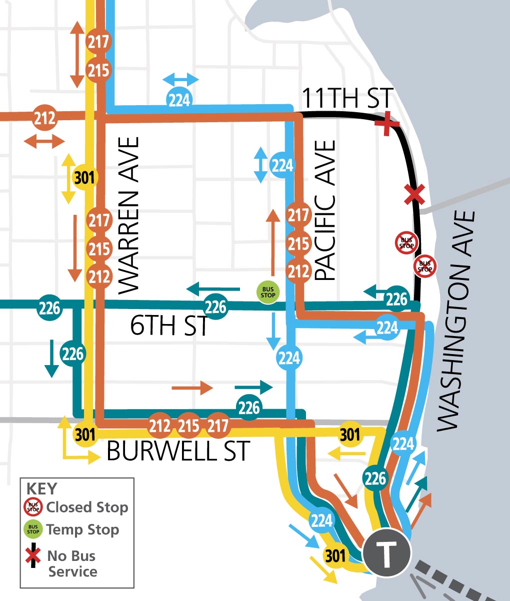 11th & washington road closure detour map Jan 13-17, 2025