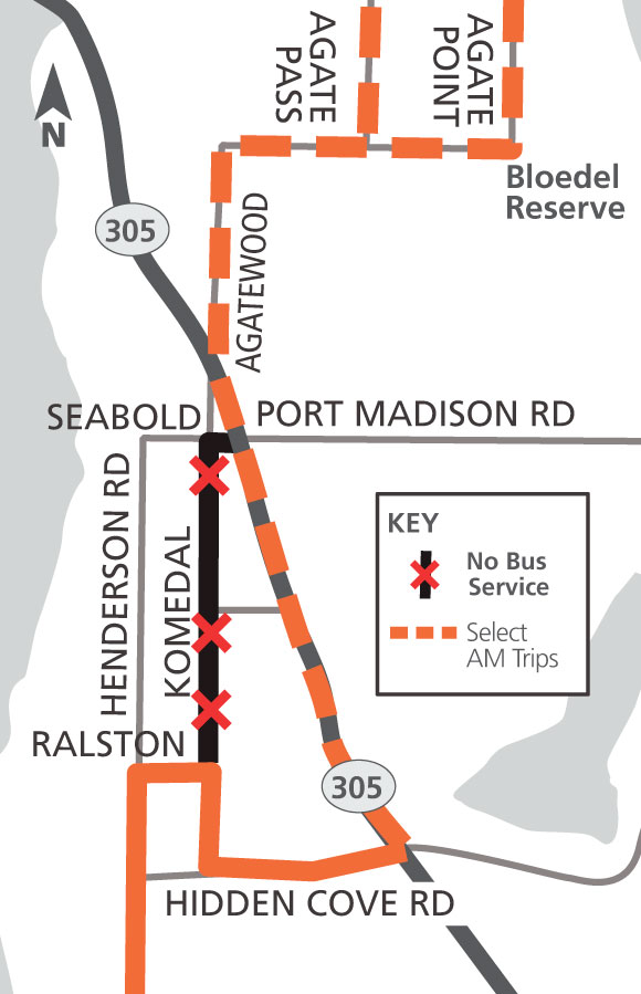 Route 93 detour through the end of 2024. No service on Komedal north of Ralston